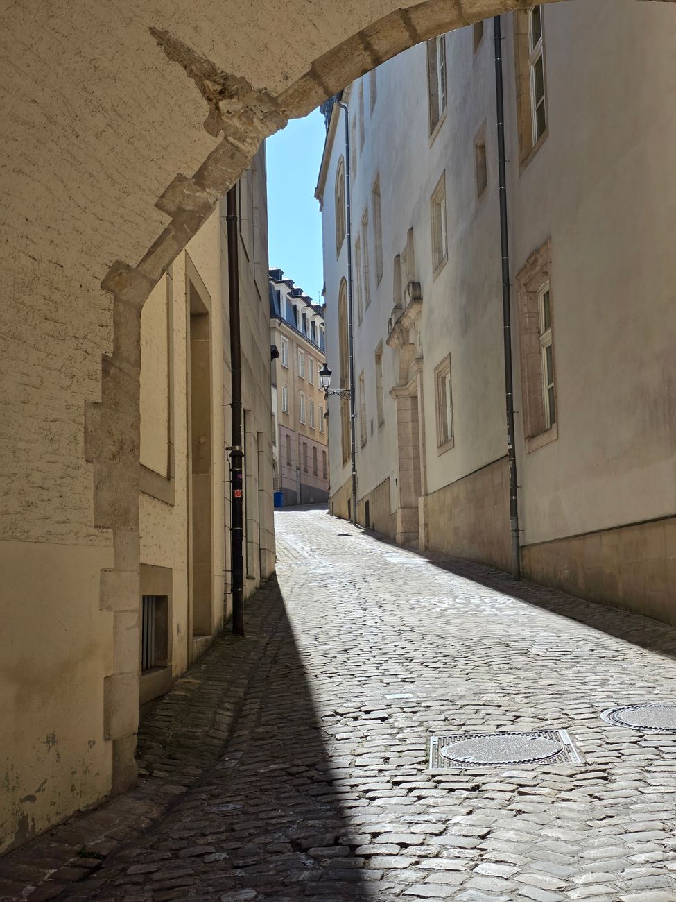 Historic stone alleyway in European town